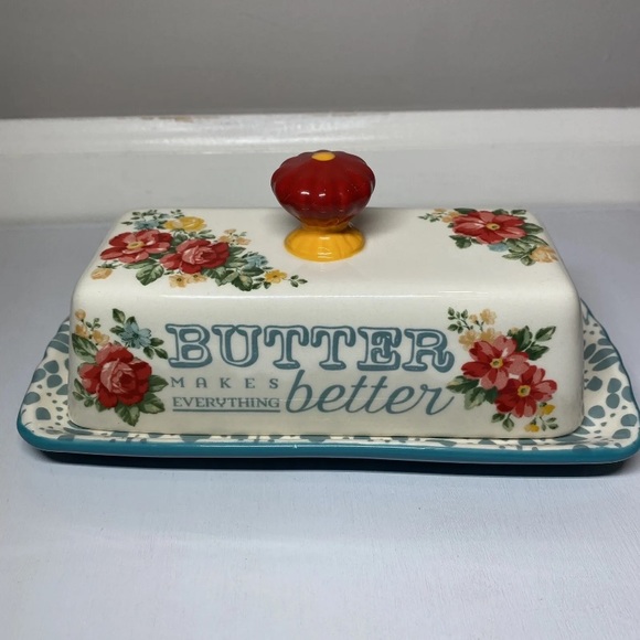 The Pioneer Woman Butter Makes Everything Better Floral Stoneware 2 Pc Dish, NWT - Picture 2 of 12